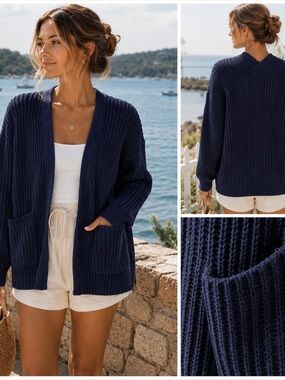 American Eagle Navy Blue Open Front Soft Chenille Cardigan